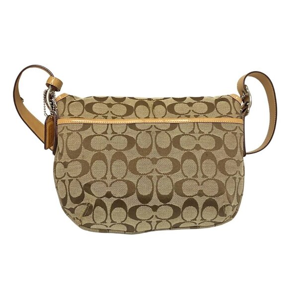 Auth COACH Signature Small Messenger 6842 Khaki Light Brown Jacquard Leather - Picture 3 of 12